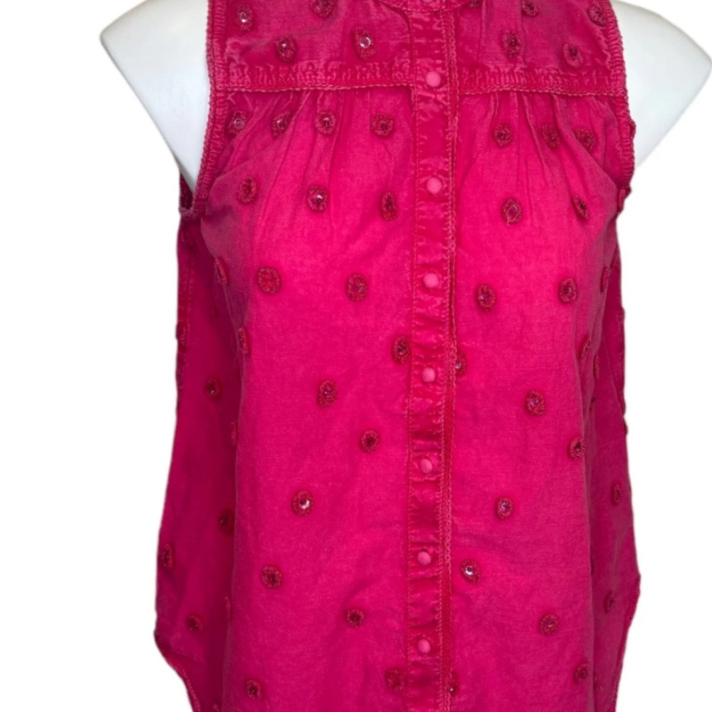 Anthropologie Pilcro Magenta Pink Embroidered Sequin Sleeveless Top M - Picture 4 of 11
